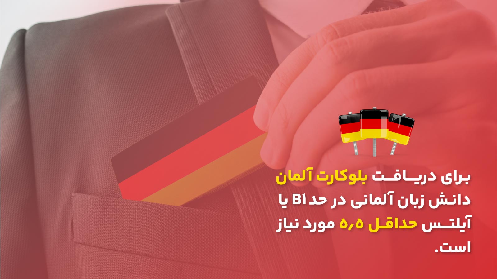 برای دریافت بلوکارت آلمان دانش زبان آلمانی در حد B1 یا آیلتس حداقل 5.5مورد نیاز است.